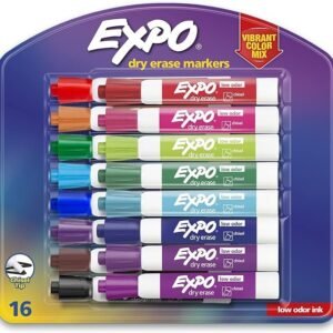 EXPO Low Odor Dry Erase Markers, Chisel Tip, Assorted Colors, 16 Count